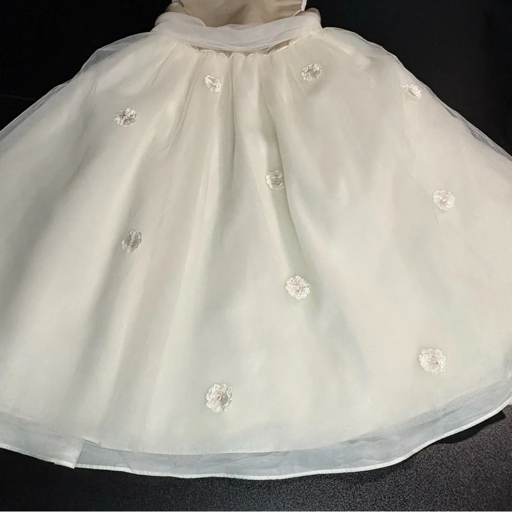 Flower girl communion rum pink Elegant Cream Kids Dress with‎ Bow satin tulle 3 - Picture 3 of 9